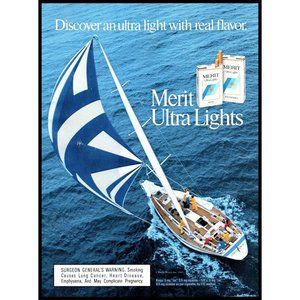 1987 Merit Cigarettes Vintage Print Ad Sailboat Sailing Yacht Sail Boat Ocean